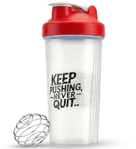 Active 100 Protein Shaker Bottle 600ml, Leakproof with Stainless Steel Wire Mixing Ball, BPA-Free, Dishwasher Safe Gym Shaker for Protein Shakes, Smoothies, Pre-Workout & Supplements (White & Red)