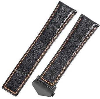 ROUHO 22mm Atmungsaktives Echtleder Uhrenarmband Schweißfestes Ersatz Uhr Band für Tag Heuer Carrera Heritage Chronograph 6