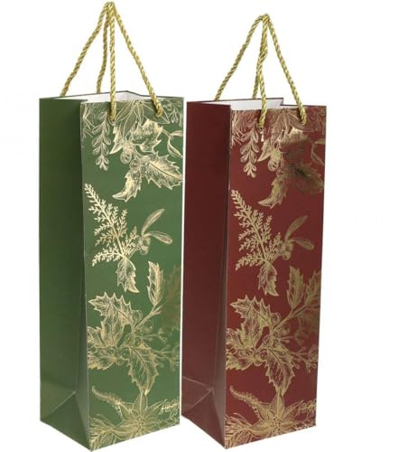 Festliche Geschenktüten für edle Flaschen mit weihnachtlichen Motiven, 2 Stück