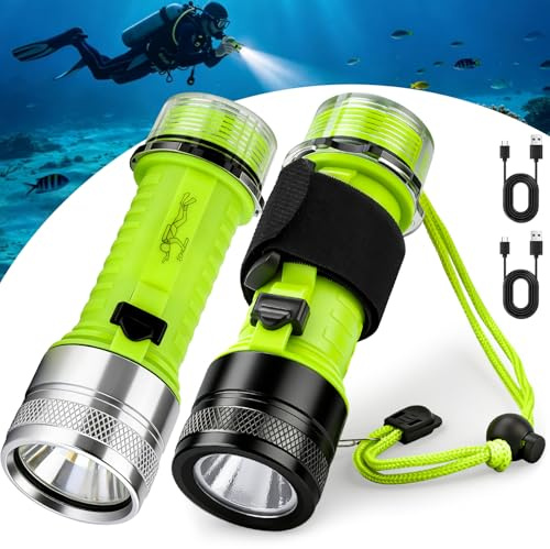 Linterna de buceo recargable, 1500 lúmenes, IPX8, impermeable, luz de buceo, linterna LED, 3 modos bajo el agua, linterna de buceo nocturna, luz sumergible para deportes al aire libre bajo el agua