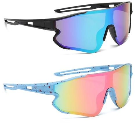 UxuoQxa 2 Stück Schnelle Brille Damen und Herren, Sportbrille für Radfahren und Laufen, Fahrradbrille mit UV-Schutz und Verstellbaren Bügeln, Outdoor-Brille für Männer und Frauen