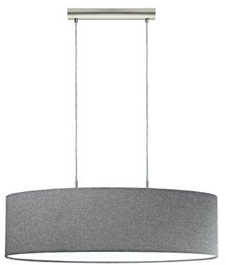EGLO Pendellampe Pasteri, 2 flammige Textil Pendelleuchte, Hängeleuchte oval aus Stahl und Stoff, Farbe: Nickel matt, grau, Fassung: E27, L: 75 cm