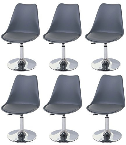Mendler 6er-Set Esszimmerstuhl Malmö T501, Stuhl Küchenstuhl, höhenverstellbar drehbar, Kunstleder - dunkelgrau, Chromfuß