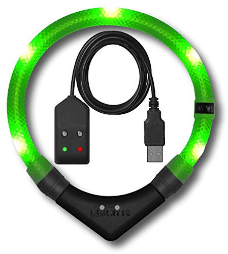 LEUCHTIE® Easy Charge Leuchthalsband Hund aufladbar, wasserdichtes LED Halsband, Leuchtband für Hunde 25 h Leuchtdauer, extrem hell, neongrün Größe 42,5