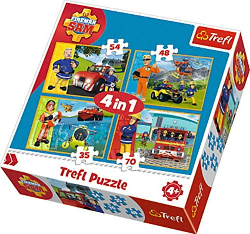 Trefl, Puzzle, Feuerwehrmann Sam als Retter, von 35 bis 70 Teilen, 4 Sets, für Kinder ab 4 Jahren