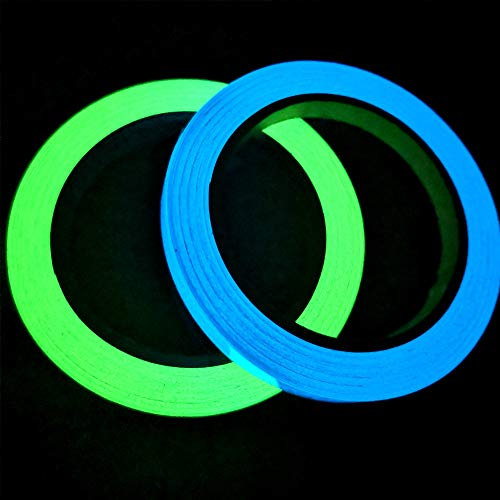 Gebildet 2stücke 1cm x 10m Leuchtendes Band, Selbstklebendem Band, Warnband, Luminous Tape, Glow In The Dark, Wasserdicht, Abnehmbar, Langlebig, Tragbar, Stabil, Sicherheit (Grün + Himmelblau)