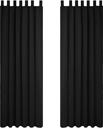 Deconovo Vorhänge Verdunkelung Thermo Gardinen Blickdicht Lärmschutz mit Schlaufen, 220x140 cm(HöhexBreite), Schwarz, 2er Set