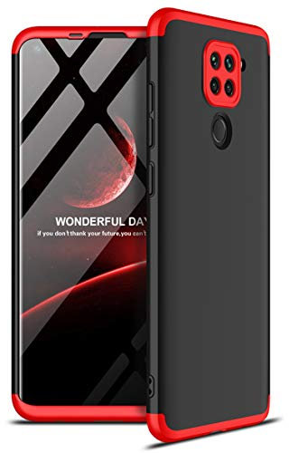 Funda para Xiaomi Redmi Note 9 360 grados Slim fina Antigolpes +Cristal Templado Carcasa ZSCHAO Funda Compatible con Xiaomi Redmi Note 9 dura rigida libro ultrafina completa mate Case Cover Negra+Roja