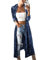 Women's Solid Velvet Maxi Duster Cardigans Open Front Trench Coat Blue