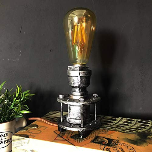 LUSTORM 1 Industrielle Bauernhaus kleine Tischlampensockel E26 Lichter für Schlafzimmer, Nachttisch, Lesen Steampunk Vintage Silber Wasserpfeife Rustikale Lichter für Wohnzimmer Stilvolle Vintage