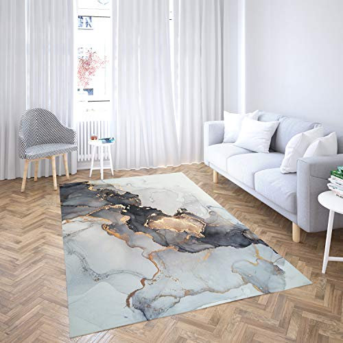 Oedim Teppich in Marmor-Optik, Weiß und goldfarben, für Zimmer, PVC, 300 x 200 cm
