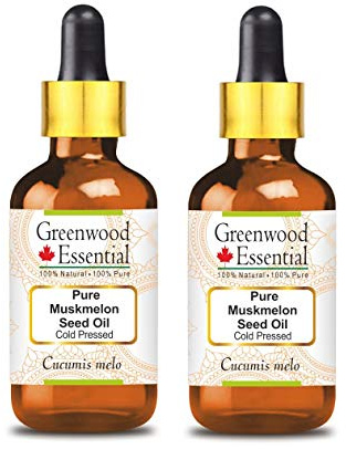 Greenwood Essential Naturreine Moschusmelonenkernöl (Cucumis melo) mit Glas Tropfer Kaltgepresst 100ml X 2 (6.76 oz)