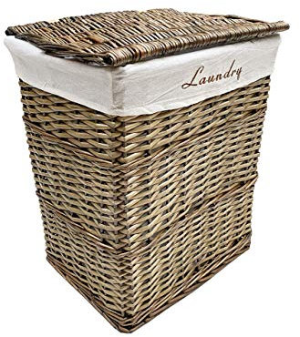 Black White Oak Wicker Rectangle Laundry Basket Bin Bathroom Bedroom Storage (Oak, Large 45x34x54 cm)