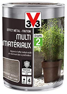 V33 Peinture multi-matériaux - Finition effet métal, Argent vielli, 0,25 L