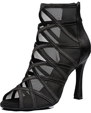 MINITOO Scarpe da Ballo Donna Tacco Alto in Maglia Solida Sandali da Festa Serata Stivali L445 Nero EU 37