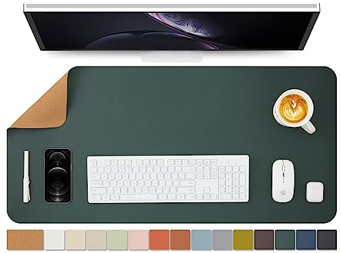 Kork Schreibtischunterlage - Doppelseitige Schreibtischauflage für Büro und Zuhause - Als große Mausunterlage und Schreibtischmatten auf Schreibtischen(Dunkelgrün、90cmx43cm)
