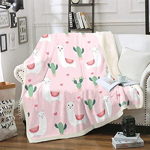 Lama Alpaka Kuscheldecke Kinder Niedlich Lama Decke 130x150cm Mädchen Karikatur Lama Alpaka Flanell Fleecedecke für Schlafsofa Couch Rosa Schlafzimmer Dekor Südamerikanische Tiere Wohndecke