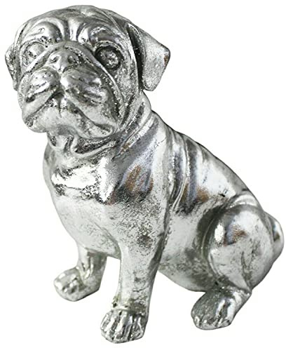 Dekofigur Mops, Metall, glitzernd, silberfarben