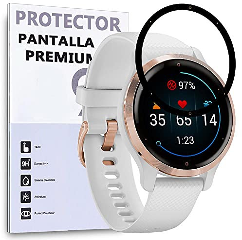 REY Verre Trempé 3D pour Garmin Venu 2S 40mm, Noir, Protecteur d'écran qualité supérieure, Protection Complète, 3D, 4D, 5D