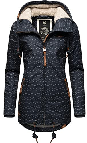 Ragwear Damen warme Winterjacke kurz wasserdicht mit Kapuze Zuzka Winter Navy Zig Zag21 Gr. L