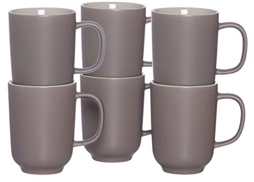 Ritzenhoff & Breker Kaffeebecher Jasper, 6er Set, Taupe, 285 ml, Steinzeug, Becher mit Henkel & Soft-Touch-Haptik, Matte Außenglasur