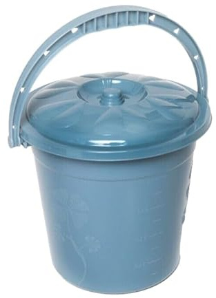 Plastic Bucket with Lid Handle Small Large Storage Bucket Bin Container Measures (10L, Blue)