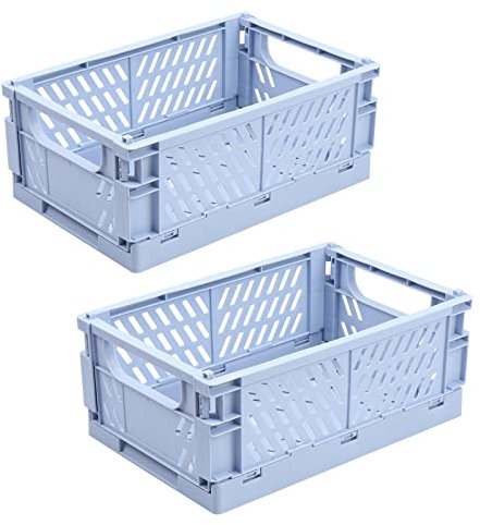 SelfTek 2 Stück Klappkisten Set, 2 Stück großer klappbox, Faltbarer Obstkorb aus Kunststoff, klappkorb für Küche,Arbeitszimmer und Büro, 25 x 16,5 x 10 cm (Blau)