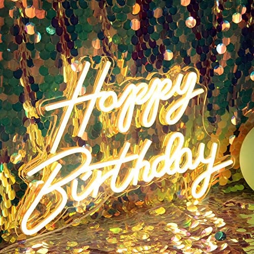 DAKABUKA LED Neon Happy Birthday Schild Nachtlicht Geburtstagsfeier Dekorationen warmweiß USB betrieben dekorativ für Hintergrund Party Schlafzimmer Wanddekoration 5V