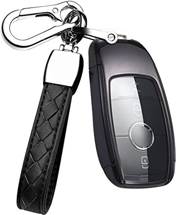 HIBEYO Smart Autoschlüssel Hülle Passt für Mercedes Schlüsselbox Silikon Schlüsselschutz für Benz A B C E S Klasse CLA GLA GLE GLC GLK AMG Fernbedienung Schlüsseletui Schlüsselanhänger-Lila schwarz