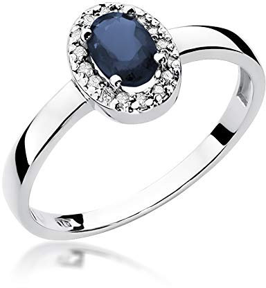 Weißgold Damen Goldring mit 0,70 Karat Saphir und 0,08 Karat Diamanten - Gold Diamant Verlobungsring - 14 Karat Gold (585) - Goldring für Frauen (Saphir, 59 (18.8))