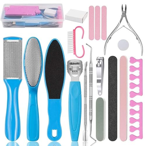 NEYENS Professionelles Pediküre-Werkzeug-Set aus Edelstahl, abgestorbene Hornhaut, Hornhautentferner, Schaber, Pediküre, Raspel, Fußpflege-Werkzeuge, Pediküre-Set (Farbe: 19-teiliges blaues Karton)