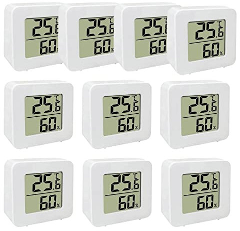 Pomurom 10X Thermomètre et Hygromètre Numérique LCD, Thermomètre Hygromètre Intérieur Digital à Haute Précision, Température et Humidimètre Indicateur du Niveau Confort pour Maison Bureau