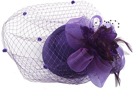 Fascinators Hut,50s Women's Feather Headband,Flower Mesh Face Veil Feather Hair Clip,Hair Accessories for Cocktail Tea Party Masquerade
