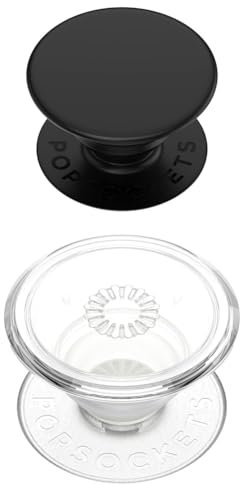 PopSockets Clear Phone Grip & ​​​​: Phone Grip with Expanding Kickstand, Pop Socket for Phone - Black
