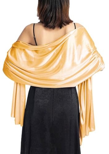 Atigy Stola Damen Festlich Satin Tuch Schal Elegant Braut Stola Schal fur Abendkleid Hochzeit (Gold)