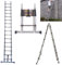 5M / 2.5M+ 2.5M Foldable Ladders A Frame Telescopic Stainless steel Extendable Extension 16 Steps150kg Max. Capacity Multipurpose Climb Ladder Portable Loft Attic for Business Home Work DIY Builder
