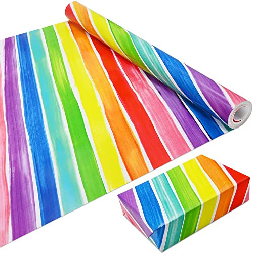 Geschenkpapierrolle, 12 m, farbige Linien, 80 g, recycelbar, Regenbogen, umweltfreundlich, bunt, Geschenk für Geburtstagsgeschenk, Party-Dekorationen (43 cm x 12 m)