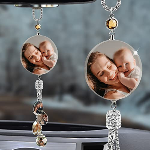 ＨＡＯＡＮＧＺＨＥ Rückspiegel-Auto-Ornamente, Autospiegel-Anhänger, Kristall-Auto-Rückspiegel, Kristall-Foto-Anhänger, Personalisiertes Geschenk