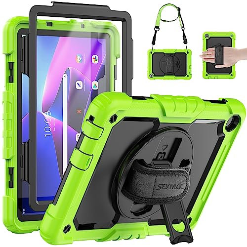 SEYMAC Funda para Lenovo Tab M10 3rd Gen de 10,1 2022 (TB-328FUTB-328XU), con Protector de Pantalla, Soporte Giratorio 360°, Hombro, Verde