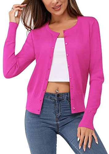 VOTEPRETTY Cardigans for Women UK Lightweight Ladies Short Top Sweater Knitwear Shrugs (Rose,M)