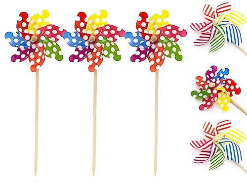 Pack Of 6 Childrens Wooden Garden Windmill Outdoor Wind Spinner | Traditional Beach Windmill Windmills For Garden | Garden Pinwheel Windmill Spinners - 45cm