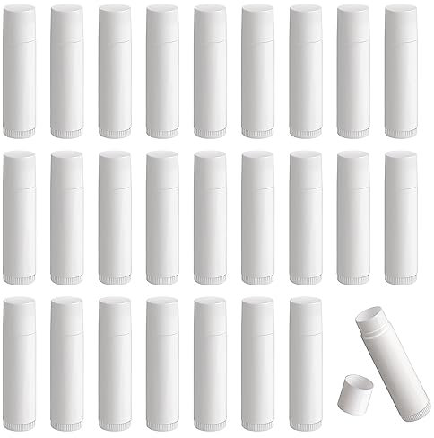 Lippenstifthülsen Leer, 25 Stück Lippenstift Tubes, Wiederverwendbar Kunststoff Leer Lippenpflegestift Nachfüllbar mit Kappe für DIY Hausgemachte Lippenbalsams (Weiß, 5g)