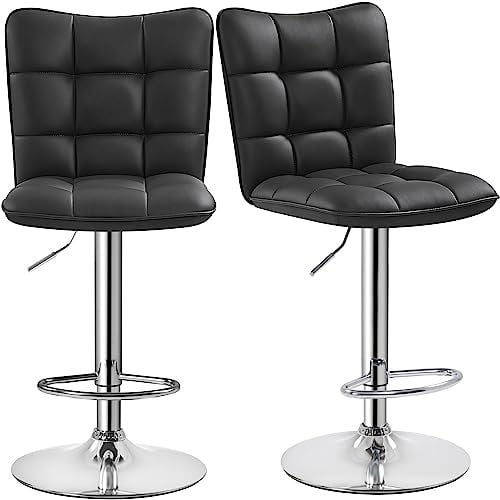 Yaheetech 2er Set Barhocker Barstühle 360°Drehbar Küchenstühle mit Rückenlehne und Fußstütze, Barstuhl PU-Kunstleder Sitzhöhe 62,5 cm - 83 cm für die Küche/Bar/Salon, Höhenverstellbar Schwarz
