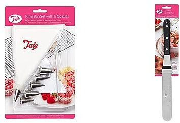 Tala Icing Bag Set with 6 Nozzles, Scraper and Brush+Tala Stainless Steel Large Angled Icing Spatula Pallette Knife