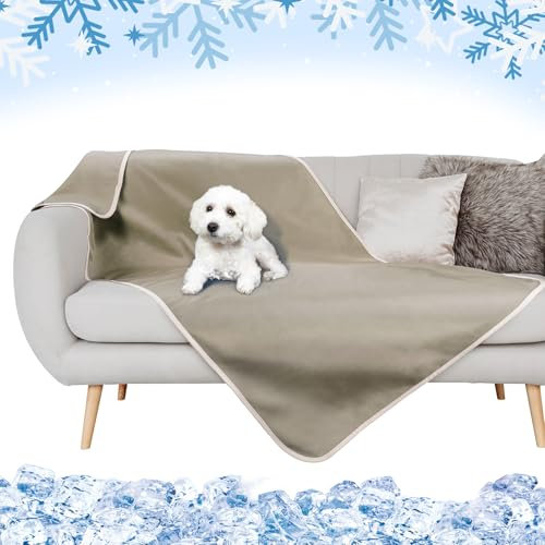 Kritter Planet Kühldecke Katze Hund Bett Wasserdicht, wasserdichte Kühlende Decke Hundedecke für Auto Rückbank Unterwegs Outdoor Sofa Couch Waschbar, Sofadecke Katzendecke Kühlend Klein Taupe, 75x130