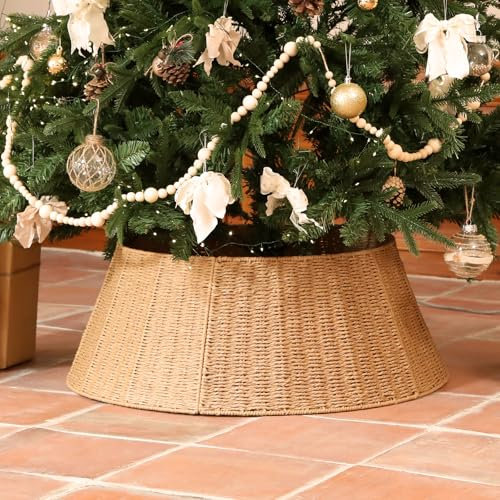 HEMEIYU Handgefertigter Weihnachtsbaum-Halsband-Korb, Rock, elegant, gewebter Rattan-Ringsockel, 68,6 cm, Ständer Dekoration für Ferienhaus, ideal zum Abdecken von Baumständern