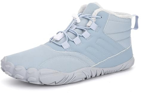 SMajong Barfußschuhe Gefütterte Winter Herren Wasserdicht Winterschuhe Stiefel Damen Warme Winterstiefel rutschfeste Wanderschuhe Hellblau 42 EU(Sohlengröße 43)