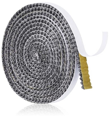 NQEUEPN Cinta de Sellado para Chimenea, 12mm x 2m de Largo Autoadhesivo Junta de Sellado de Cuerda de Fibra de Vidrio Reemplazo Junta de Puerta de Estufa de Leña para Chimeneas Estufas de Leña (Gris)