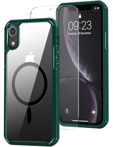 ZZDZZ Magnetica Cover Compatibile con iPhone XR con Pellicola Temperato, Custodia Sottile Protezione Antiurto (Verde)