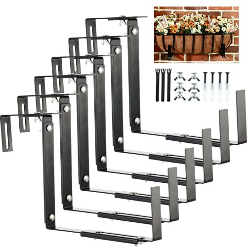 Verstellbare Pflanzkastenhalterungen – Blumenkastenhalter für Deckgeländer und Wandmontage – strapazierfähig, für drinnen und draußen, 15,2 - 30,5 cm, 3 Paar, schwarz, 6 Stück